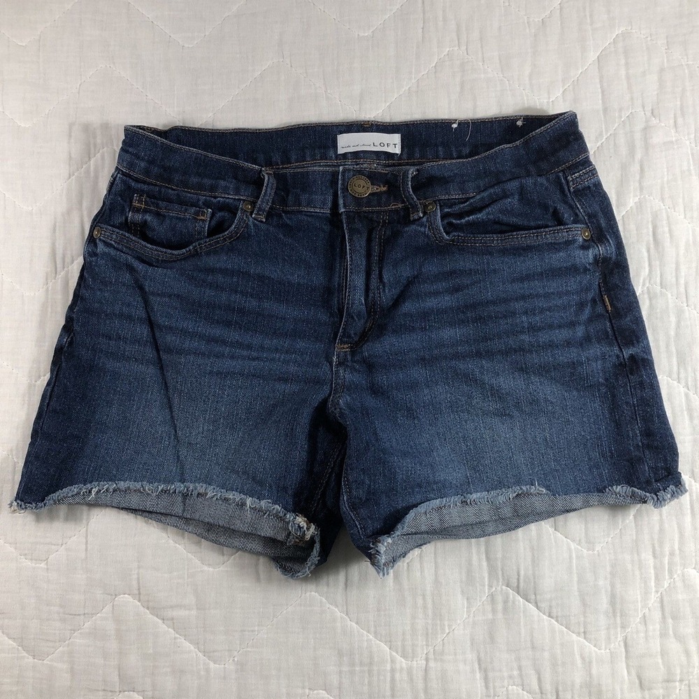LOFT Shorts Women's Size 4/27 Petite Denim Blue Cut-Off Raw Hem Low/Mid Rise